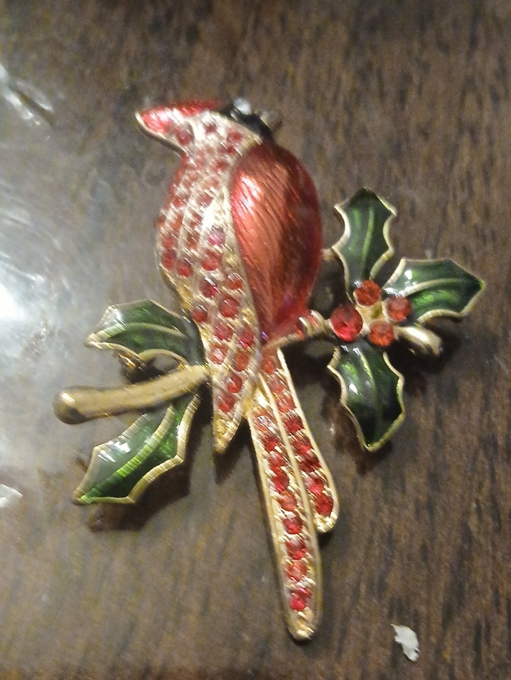 Red Cardinal Holiday Brooch - Decorative